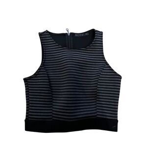 Potter's Pot Striped Crop‎ Top Sleeveless Black & Gray Modern Casual Tank